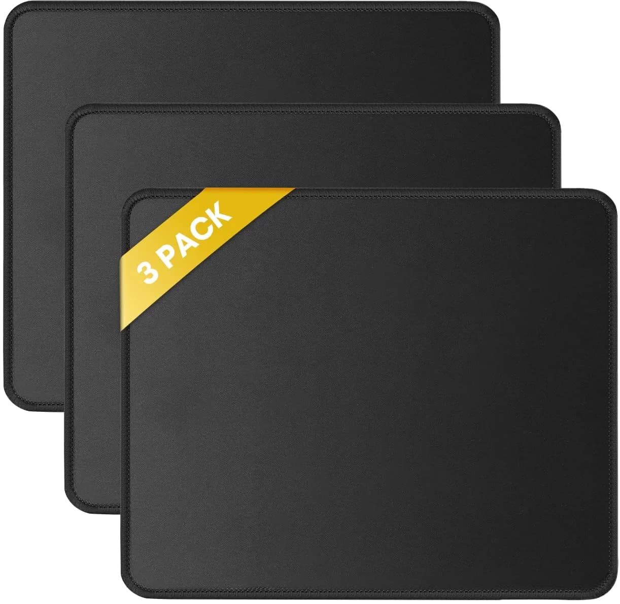 JIKIOU 3 Pack Mouse Pad with Stitched Edge, Perfect Size 25.9cm x 21.1cm x 3mm | Durable Natural Rubber Base for Smooth Tracking - main product image