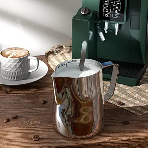 SIKEMAY Milk Frothing Pitcher Cup 12oz | Stainless Steel Steaming Milk Jug for Latte Art & Cappuccino thumbnail 2