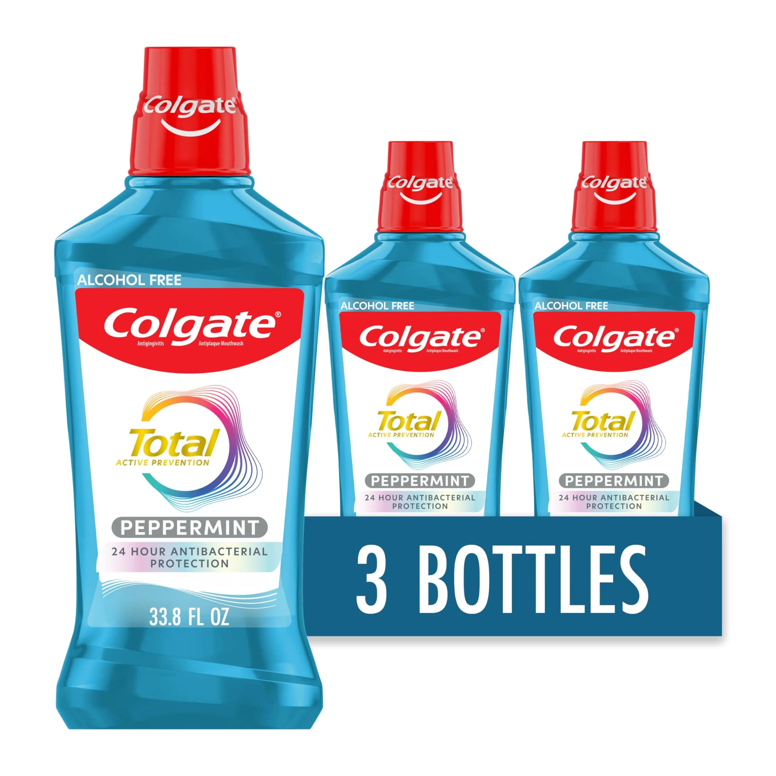 Colgate Total Alcohol Free Mouthwash, Peppermint, 500 mL | 12HR Germ Protection, Fresh Breath, ADA Accepted