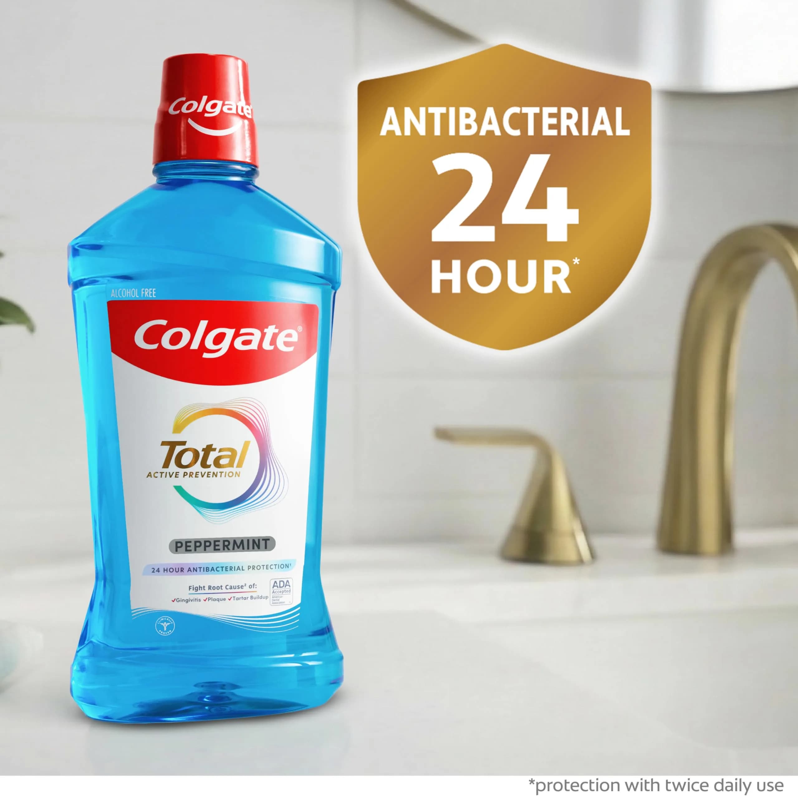 Colgate Total Alcohol Free Mouthwash, Peppermint, 500 mL | 12HR Germ Protection, Fresh Breath, ADA Accepted — 33.8 Fl Oz / Peppermint thumbnail 3