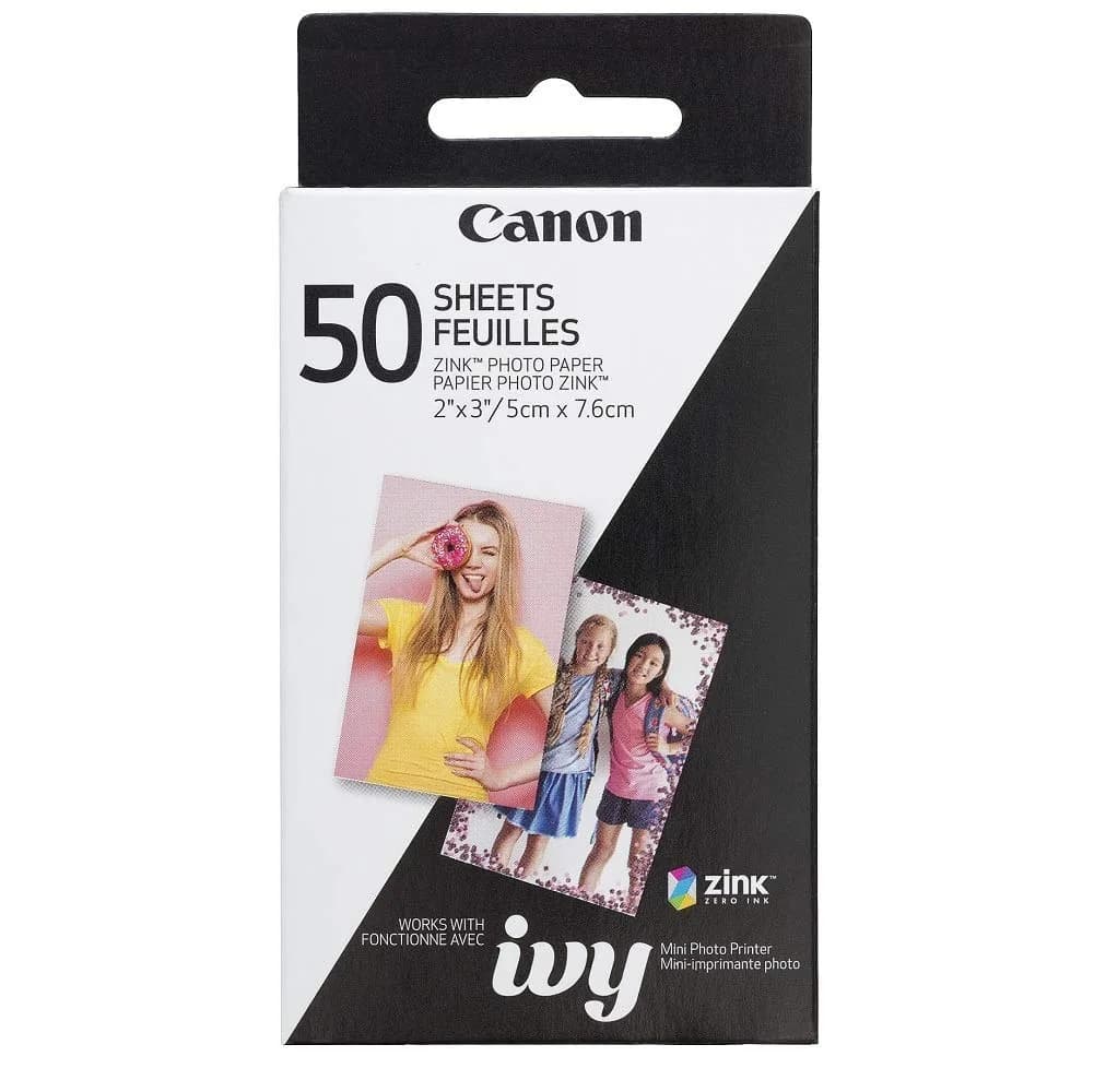 Canon Ivy Zink 2" x 3" Photo Sticker Paper 50 Sheets Pack | Smudge & Tear Resistant Prints - main product image