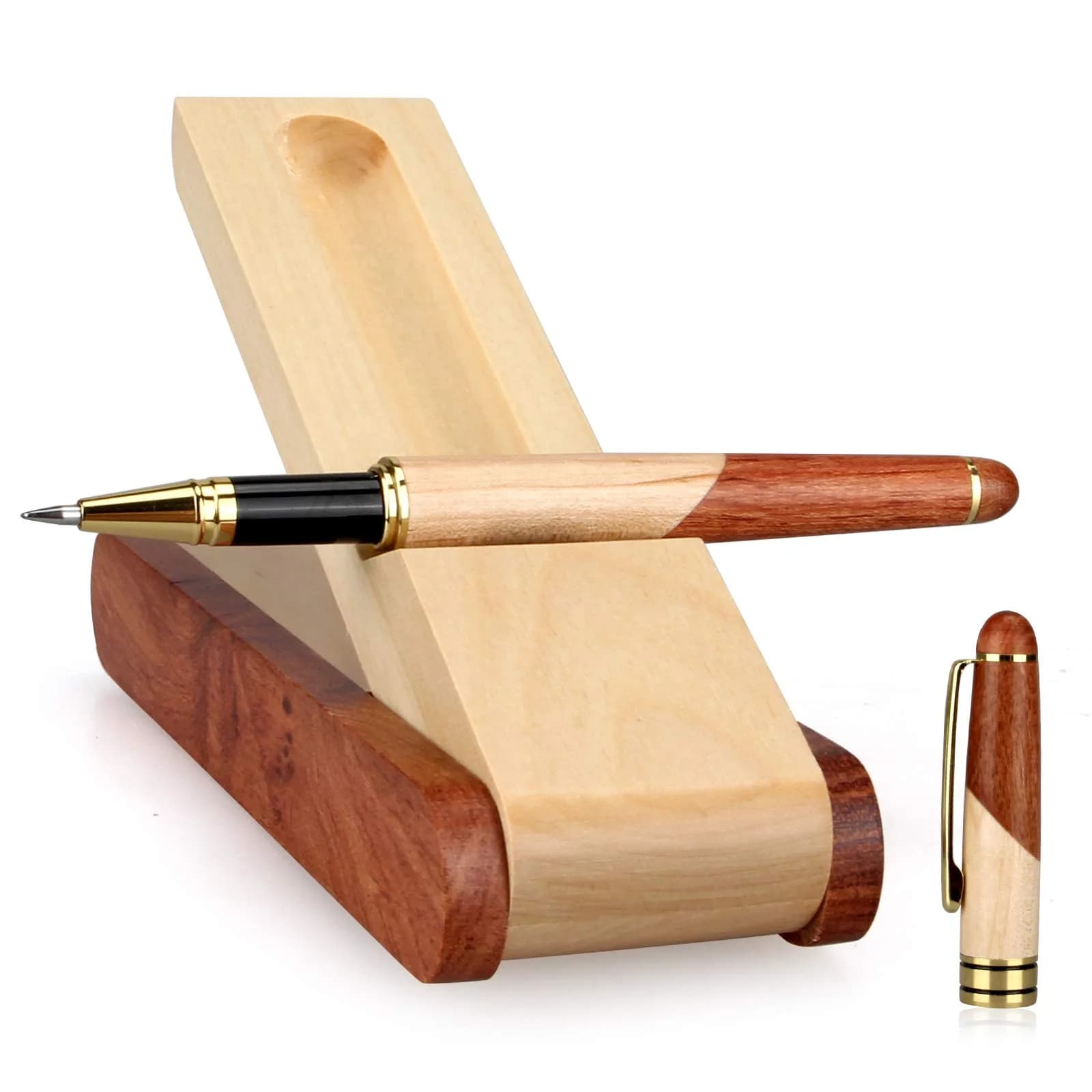 Renawe Luxury Wood Ballpoint Pen Set with Gift Box 5 Black Ink | Smooth Ink Flow — Gel pen