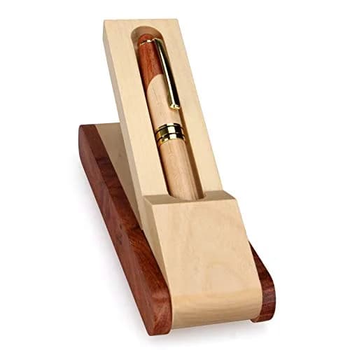 Renawe Wooden Gel Pen Gift Set with Case & Holder | Fine Tip 0.5mm Rollerball thumbnail 7