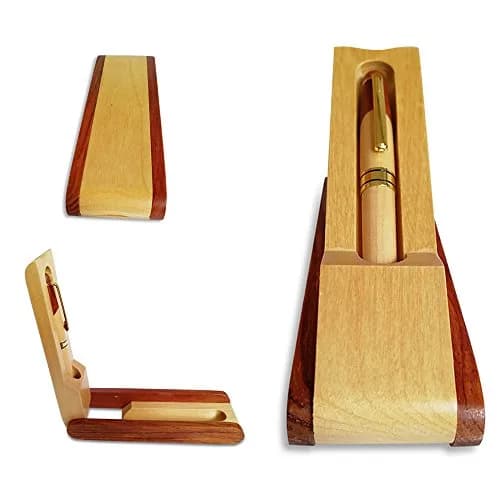 Renawe Wooden Gel Pen Gift Set with Case & Holder | Fine Tip 0.5mm Rollerball thumbnail 3