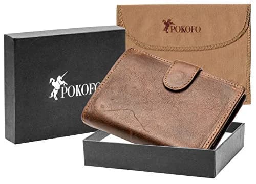POKOFO Large RFID Genuine Leather Trifold Wallet with Snap Closure & 14 Card Slots | Coffee Color thumbnail 8