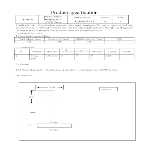 Quanmin 6mm x 6mm x 0.55mm 850nm Narrow Band Pass IR-Cut Filter Set | 10pcs Optical Glass for Barcode Scanner & Face Recognition thumbnail 6
