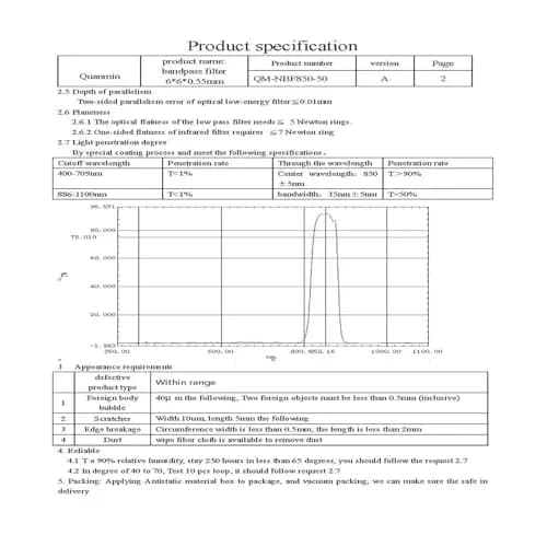 Quanmin 6mm x 6mm x 0.55mm 850nm Narrow Band Pass IR-Cut Filter Set | 10pcs Optical Glass for Barcode Scanner & Face Recognition thumbnail 7