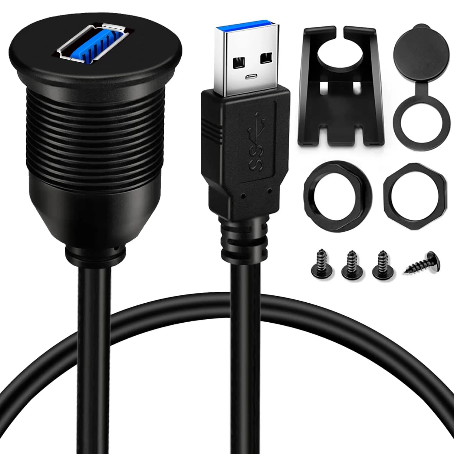 BATIGE USB 3.0 Male to Female AUX Car Mount Flush Cable 3ft | Waterproof Car Extension — 6ft