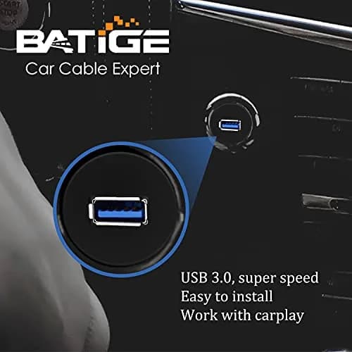 BATIGE Single Port USB 3.0 Male to Female AUX Car Mount Flush Cable 6ft | Waterproof Car Dashboard Extension thumbnail 3