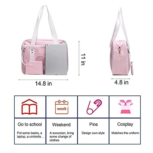 STEAMEDBUN Kawaii Ita Bag Japanese School Bag Large Tote with Clear Heart Window | 37.6cm (14.8 inch) Length thumbnail 4