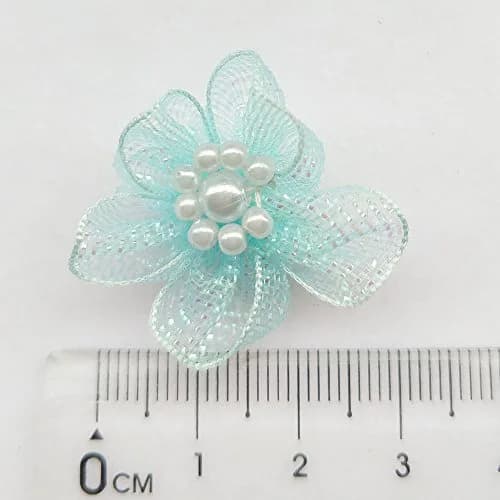 Chenkou Craft 40pcs 28mm Organza Ribbon Flowers with Beads Appliques | Wedding Craft Embellishments thumbnail 4