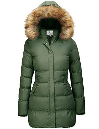 WenVen Women's Winter Thicken Puffer Coat with Fur Removable Hood Army Green M | Waterproof Windproof Insulation thumbnail 1
