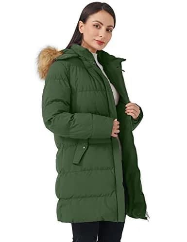 WenVen Women's Winter Thicken Puffer Coat with Fur Removable Hood Army Green M | Waterproof Windproof Insulation thumbnail 4
