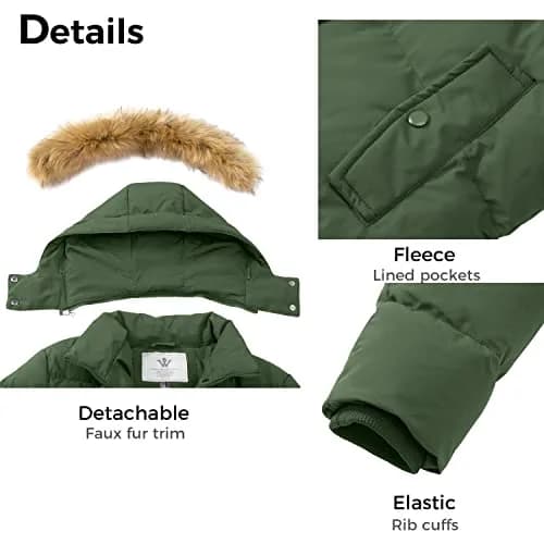 WenVen Women's Winter Thicken Puffer Coat with Fur Removable Hood Army Green M | Waterproof Windproof Insulation thumbnail 6