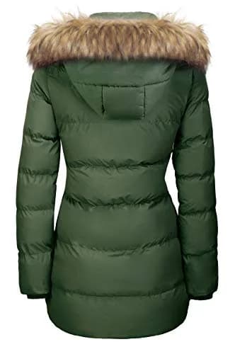 WenVen Women's Winter Thicken Puffer Coat with Fur Removable Hood Army Green M | Waterproof Windproof Insulation thumbnail 3