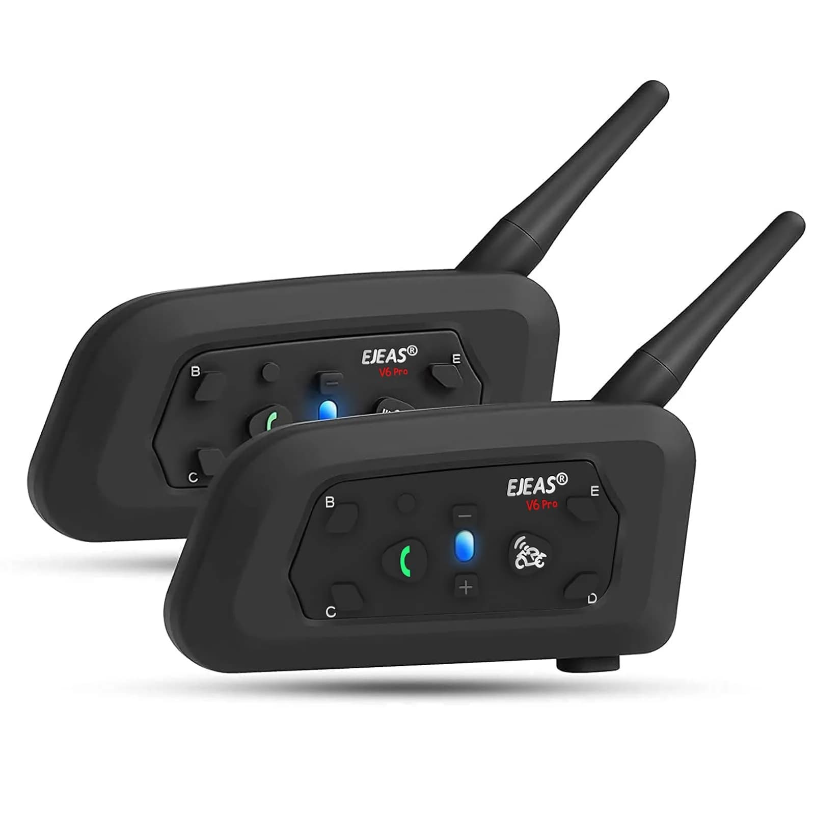 EJEAS V6 Pro Motorcycle Helmet Bluetooth Intercom 1200M 2-Way Headset (2-Pack, Black) - main product image