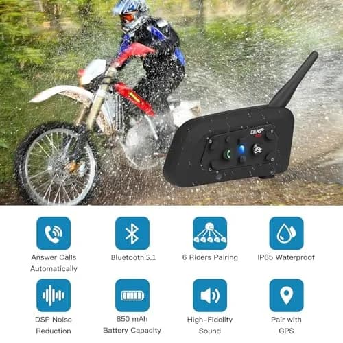 EJEAS V6 Pro Motorcycle Helmet Bluetooth Intercom 1200M 2-Way Headset (2-Pack, Black) thumbnail 2
