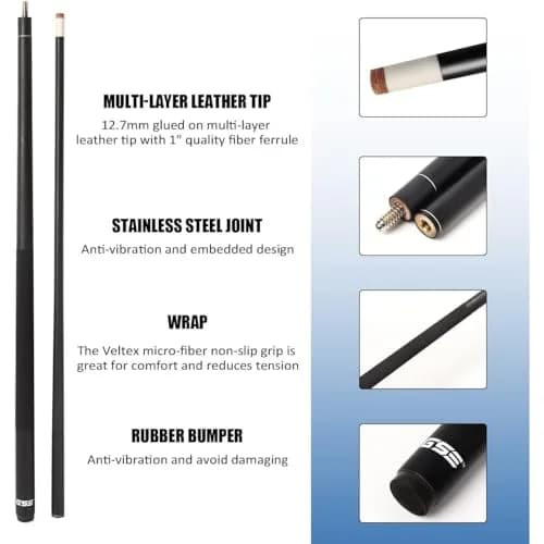 GSE Games & Sports Expert Matte Black 21oz Pool Cue Stick | 13mm Leather Tip, 3/8x10 Stainless Steel Joint thumbnail 2