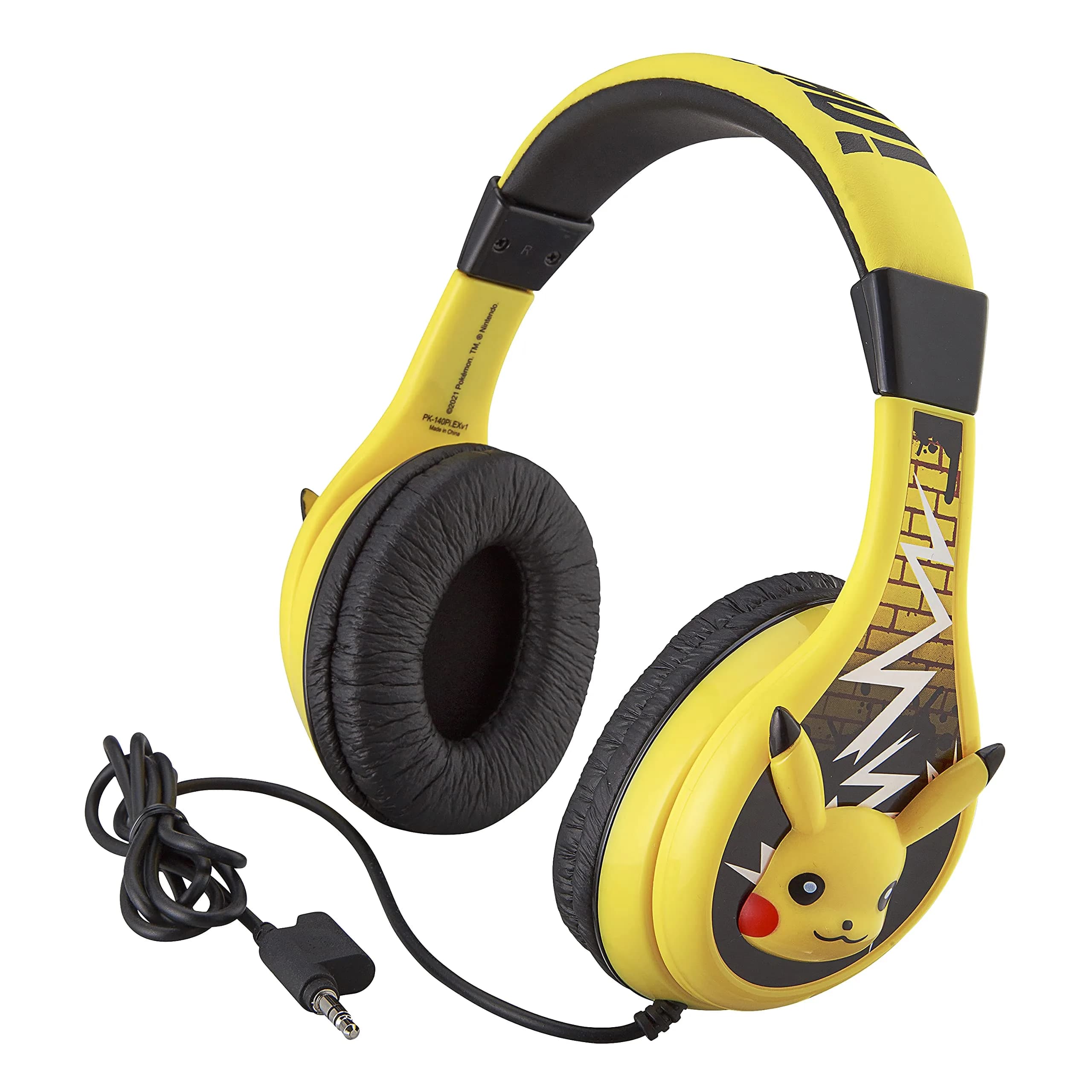 eKids Pokemon Pikachu Wired Kids Headphones, Adjustable, Stereo Sound, 3.5mm Jack, Tangle-Free, Volume Control, Children's Headband On Ear | Safe Volume for Kids