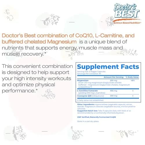 Doctor's Best CoQ10 L-Carnitine Magnesium Supplement 90 Veg Caps | Energy & Exercise Support for Men & Women thumbnail 9