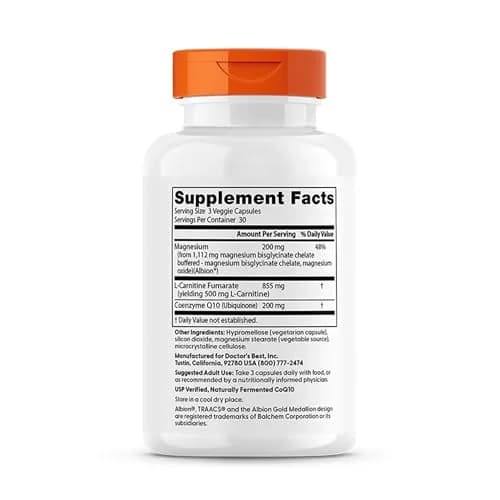 Doctor's Best CoQ10 L-Carnitine Magnesium Supplement 90 Veg Caps | Energy & Exercise Support for Men & Women thumbnail 2