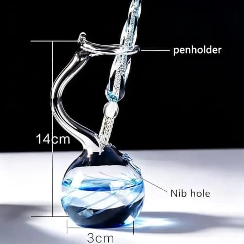 Earlyred Calligraphy Pen Set Handmade Glass Dip Pen Holder Crystal Drip Fountain Pen Writing Signatures Pen Ink Washing Inkwell Pen Decoration Office Student Gift Blue (Not Ink) thumbnail 2