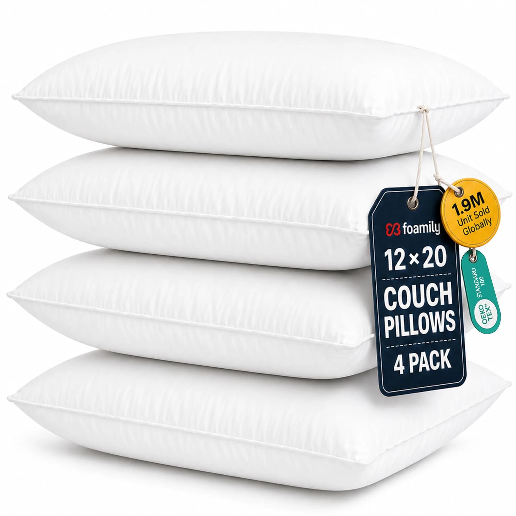 Foamily 12x20 Lumbar Pillow Inserts, White | Plush Support for Couch & Bed (70-120c) - main product image