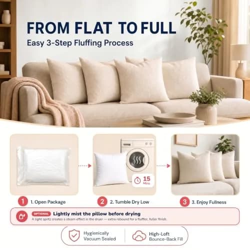 Foamily 12x20 Lumbar Pillow Inserts, White | Plush Support for Couch & Bed (70-120c) thumbnail 4