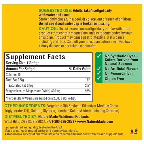 Nature Made Magnesium Oxide Extra Strength 400 mg Softgels 110 Count (110 Day Supply) thumbnail 7