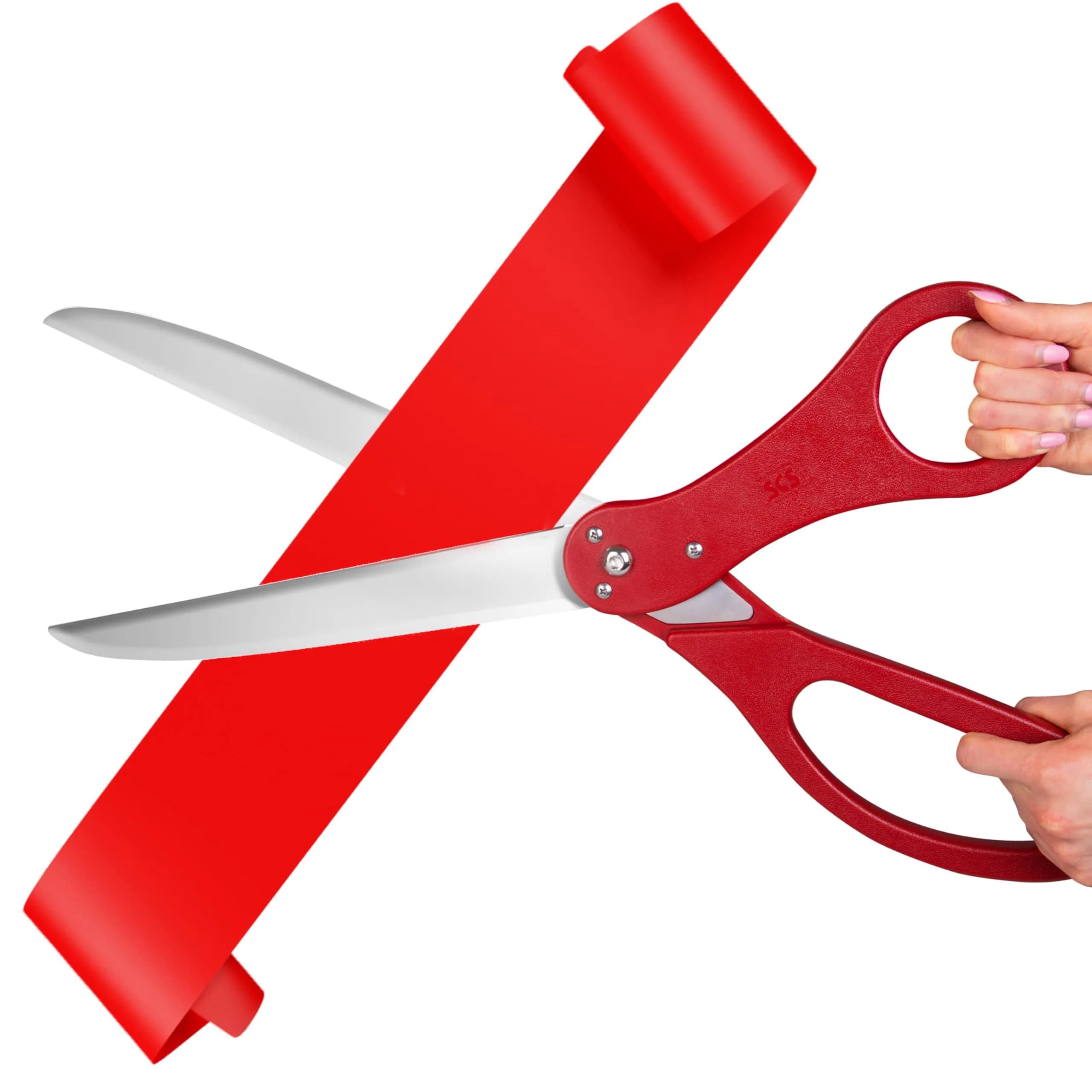SCS Direct Giant Ribbon Cutting Scissors Set with Red Ribbon 25" | Heavy Duty for Ceremonial Events - main product image