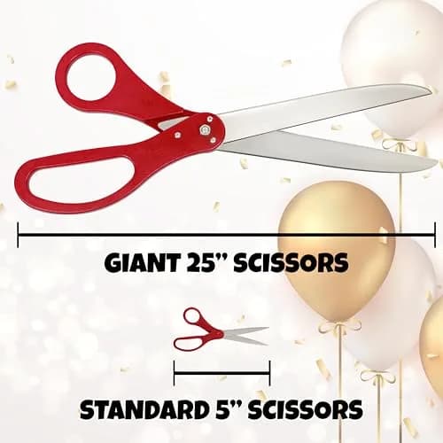 SCS Direct Giant Ribbon Cutting Scissors Set with Red Ribbon 25" | Heavy Duty for Ceremonial Events thumbnail 2