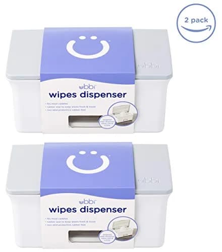 Ubbi Baby Wipes Dispenser with Weighted Plate, Gray 2 Pack | Keeps Wipes Fresh & Moist for Easy Diaper Changes thumbnail 2