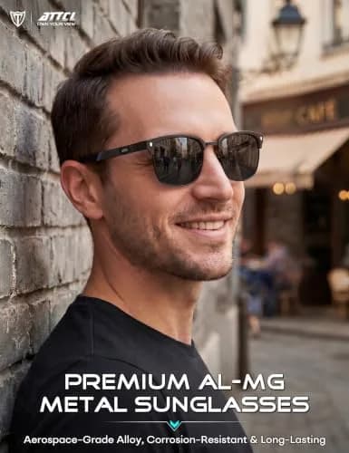 ATTCL Men's Driving Polarized Rimless Sunglasses Aluminum-Mg Frame Ultra Light 8-188 Black | UV400 Protection, Anti-Glare, Stylish thumbnail 3