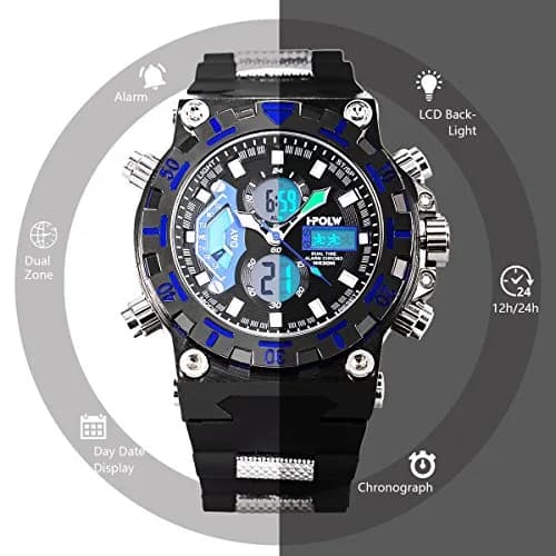 SIBOSUN Sport Digital Watch for Men — 47.5mm Case, Black Silicone Band | Dual Zone, Stopwatch, Alarm thumbnail 5