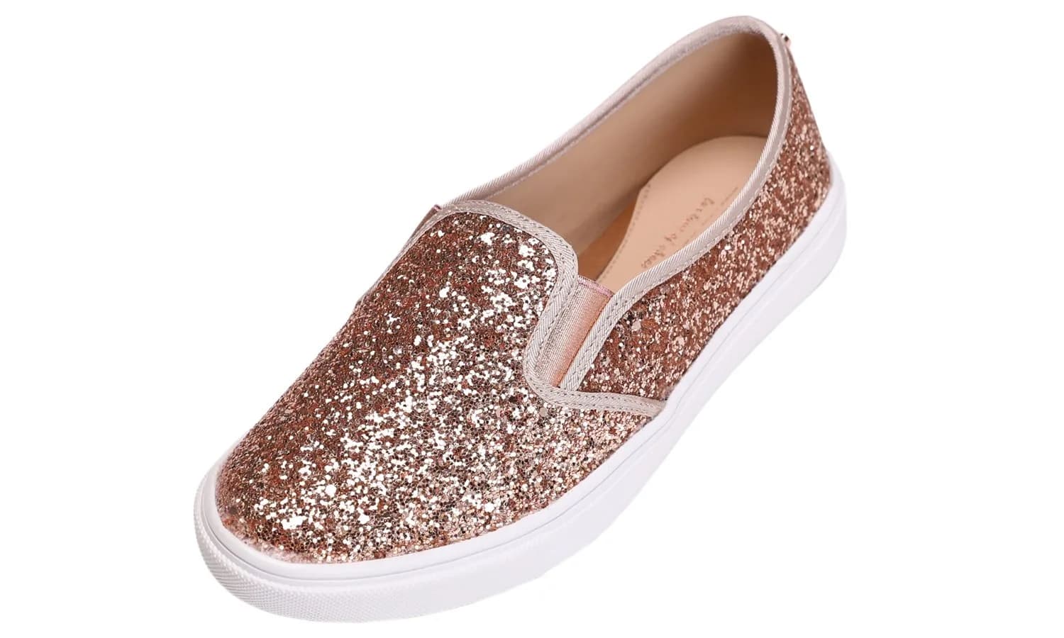 FEVERSOLE Women's Slip-On Sneakers Rose Gold Size 6.5 M US | Fashion Flat Loafers for Women — Rose Gold Glitter
