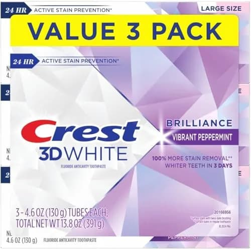 Crest 3D White Brilliance Vibrant Peppermint Toothpaste 12.3 oz (360ml) Pack of 3 | Fastest Whitening & Advanced Stain Protection thumbnail 1