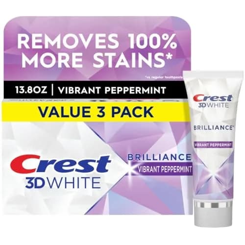 Crest 3D White Brilliance Vibrant Peppermint Toothpaste 12.3 oz (360ml) Pack of 3 | Fastest Whitening & Advanced Stain Protection thumbnail 12