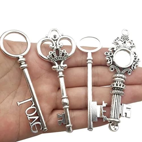 iloveDIYbeads Antique Silver Huge Skeleton Key Charms 55-80mm (12pcs) | Vintage Jewelry Making Pendants thumbnail 4