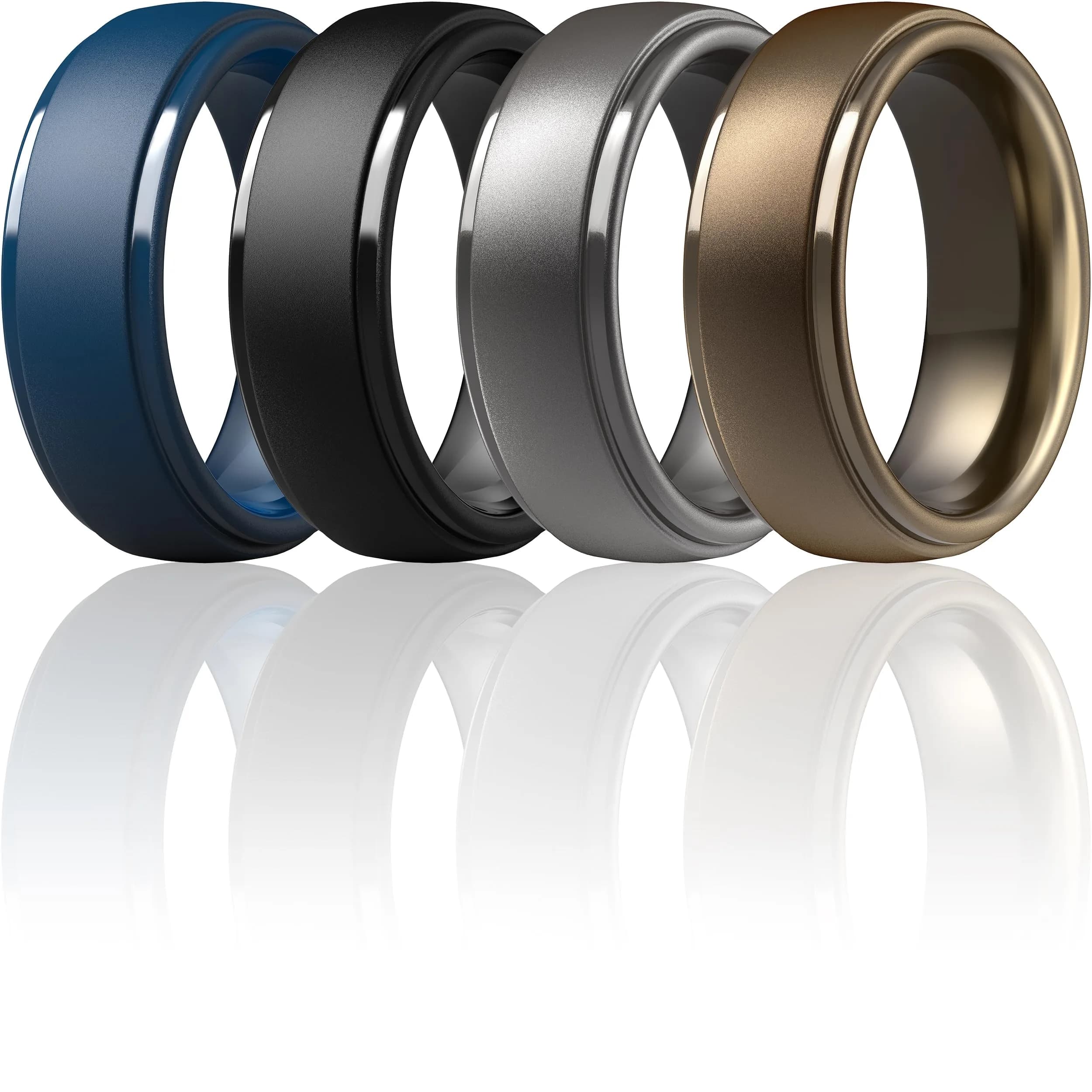 ThunderFit Silicone Wedding Rings for Men, 10mm Wide Step Edge Rubber Bands, Pack of 7 | Safe for Active Lifestyles