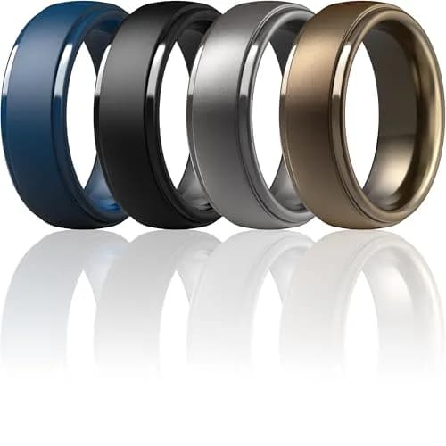 ThunderFit Step Edge Silicone Wedding Rings for Men, 10mm Wide, Pack of 7 | Safe for Active Lifestyles thumbnail 1