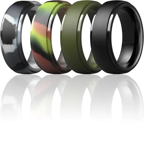 ThunderFit Silicone Wedding Rings for Men, 10mm Wide Step Edge Rubber Bands, Pack of 7 | Safe for Active Lifestyles thumbnail 1