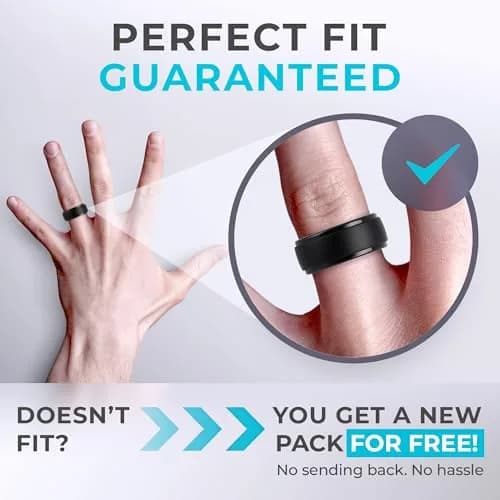 ThunderFit Step Edge Silicone Wedding Rings for Men, 10mm Wide, Pack of 7 (Pure White, Stone Grey, Charcoal Black, Graphite Grey) | Safe for Gym & Active Lifestyles thumbnail 6