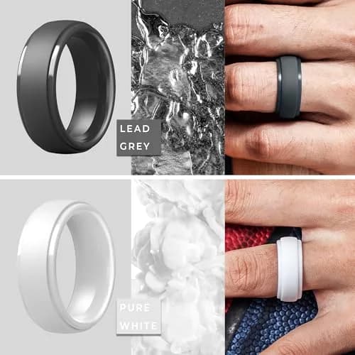 ThunderFit Step Edge Silicone Wedding Rings for Men, 10mm Wide, Pack of 7 (Pure White, Stone Grey, Charcoal Black, Graphite Grey) | Safe for Gym & Active Lifestyles thumbnail 4