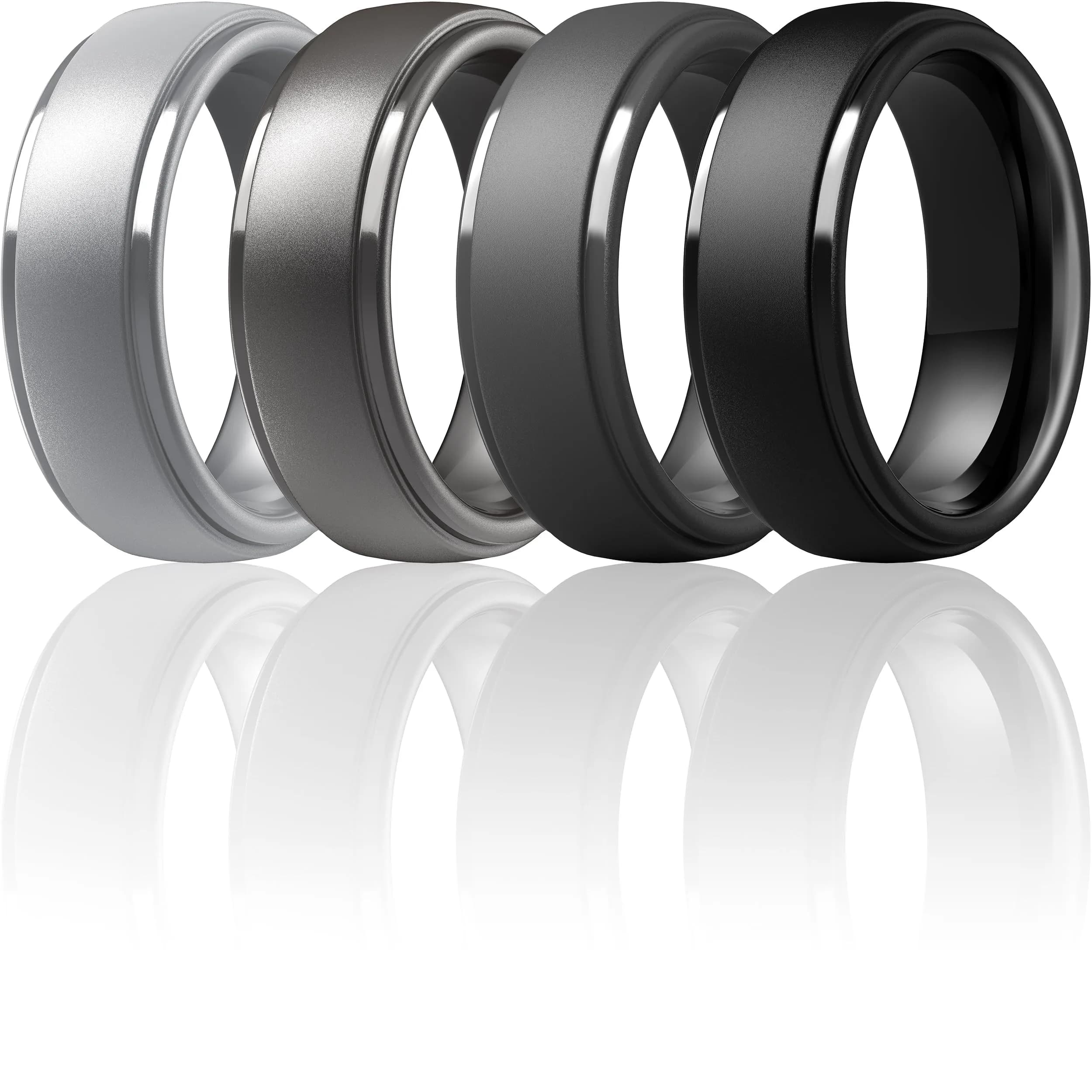 ThunderFit Silicone Wedding Rings for Men, 10mm Wide Step Edge Rubber Bands, Pack of 7 | Safe for Active Lifestyles