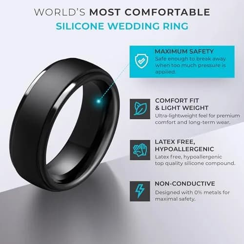 ThunderFit Silicone Rings for Men, 10mm Wide, Step Edge Rubber Wedding Bands, Hypoallergenic & Durable thumbnail 2