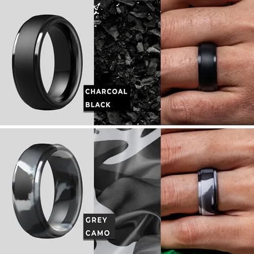 ThunderFit Silicone Wedding Rings for Men, 10mm Wide Step Edge Rubber Bands (7-Pack, Size 16) | Safe for Gym & Active Lifestyles thumbnail 3