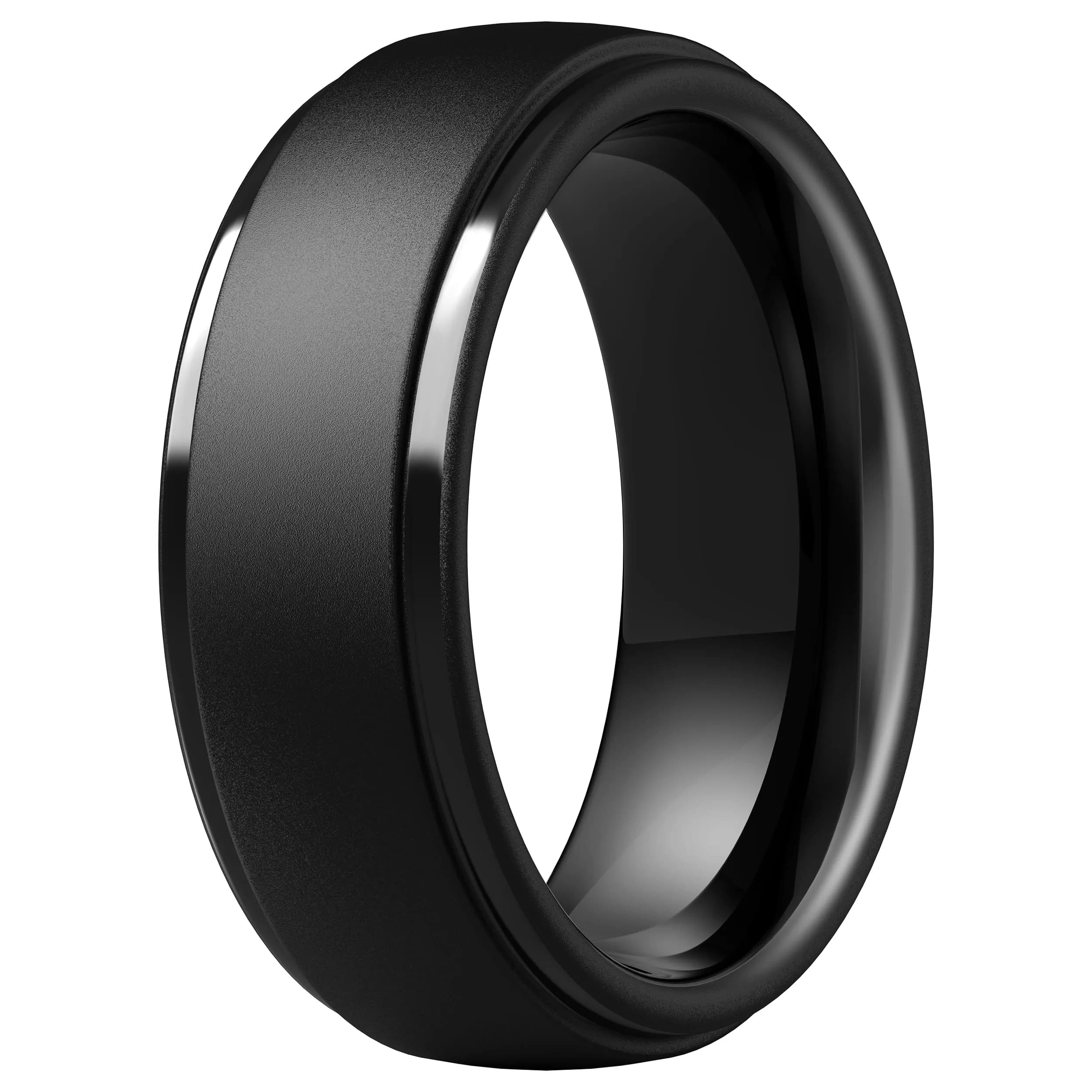 ThunderFit Step Edge Silicone Wedding Ring for Men, 10mm Wide, Size 6.5-7 (17.35mm) | Safe for Active Lifestyles — Pack A: Charcoal Black