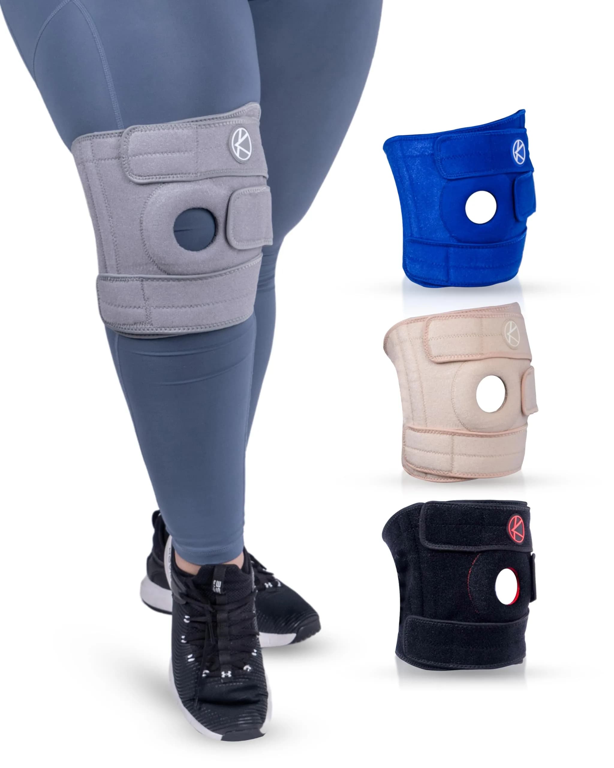 KARM Black Plus Size Knee Brace for Men & Women | Adjustable Support with Side Stabilizers & Open Patella (Size 3: 4XL/5XL/6XL) — Gray / Size 2 (XL/2XL/3XL)