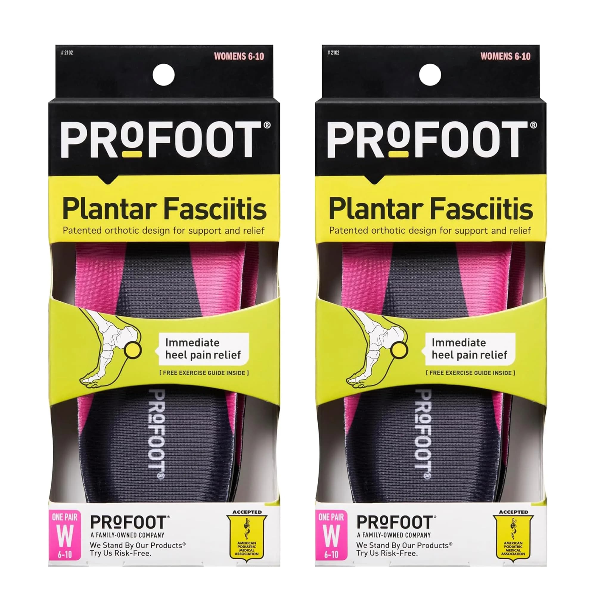 PROFOOT Plantar Fasciitis Orthotic Insoles for Women (Sizes 6-10) – Gel Heel Inserts for Instant Heel Pain Relief and Arch Support — Pink and Black / 2 Pair