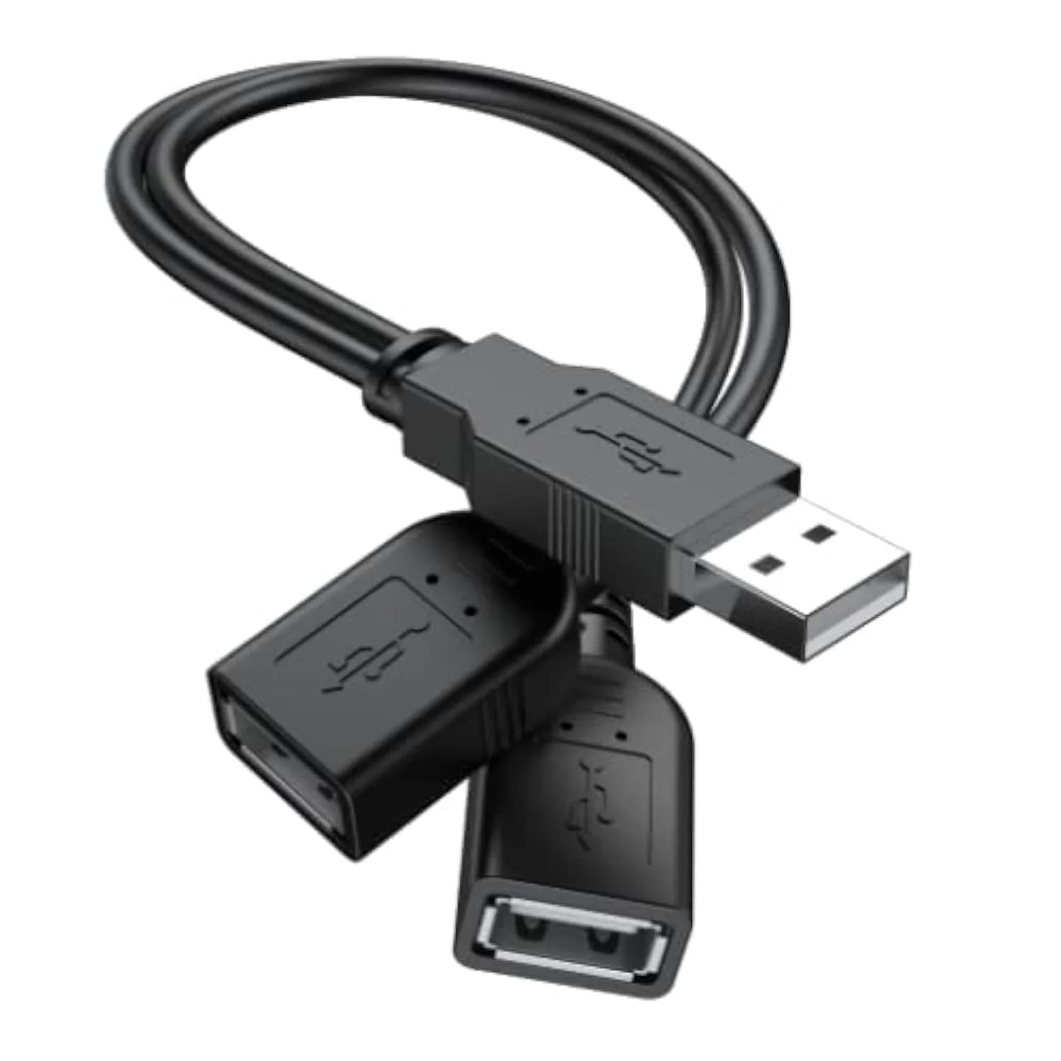ANDTOBO USB 2.0 Y Splitter Cable 30cm (1 ft) Black | Power & Data Sync for 2 Devices — Black